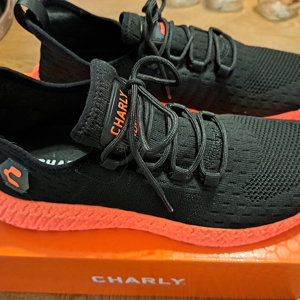 Men's CHARLY Black and Orange Athletic Shoes with Cushioned Midsole
